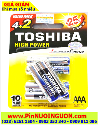 Pin chuột vi tính AAA, Pin alkaline Toshiba LR03GCP BP6-2FPV không sạc 1,5v , thay pin chuột vi tính các hãng _Vỉ 6viên